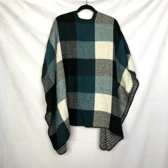 Woolrich plaid pattern knitted open blanket shrug poncho - ONE SIZE - Picture 6 of 6